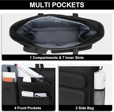 MOSISO Laptop Tote Bag, 15-15.6 inch Laptop Bag, Large Capacity Work Computer Shoulder Handbag with Cup Holder & Laptop Compartment & Back Belt for Teacher Work College Business Office Travel, Black in Saudi Arabia
