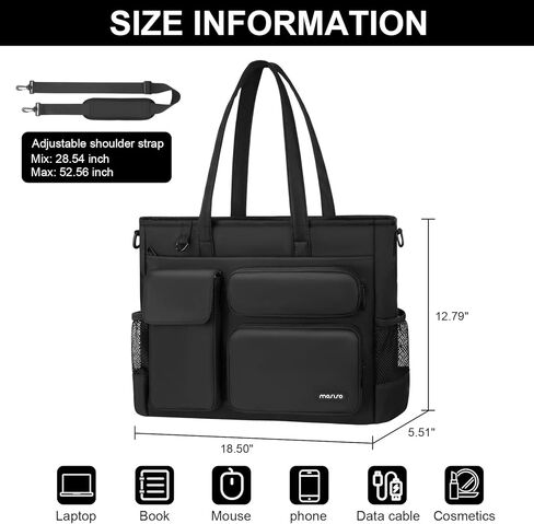 MOSISO Laptop Tote Bag, 15-15.6 inch Laptop Bag, Large Capacity Work Computer Shoulder Handbag with Cup Holder & Laptop Compartment & Back Belt for Teacher Work College Business Office Travel, Black in Saudi Arabia
