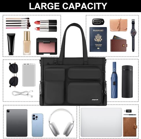 MOSISO Laptop Tote Bag, 15-15.6 inch Laptop Bag, Large Capacity Work Computer Shoulder Handbag with Cup Holder & Laptop Compartment & Back Belt for Teacher Work College Business Office Travel, Black in Saudi Arabia