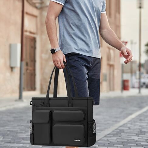 MOSISO Laptop Tote Bag, 15-15.6 inch Laptop Bag, Large Capacity Work Computer Shoulder Handbag with Cup Holder & Laptop Compartment & Back Belt for Teacher Work College Business Office Travel, Black in Saudi Arabia