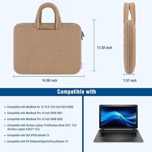 MOSISO 13-14 inch Laptop Case, 13.3 inch Laptop Sleeve Compatible with MacBook Air 13 13.6 M4 M3 M2 M1/Pro 13/Pro 14, HP Dell ASUS Lenovo, Soft Plush Portable Carrying Computer Bag with Handle, Brown in Saudi Arabia