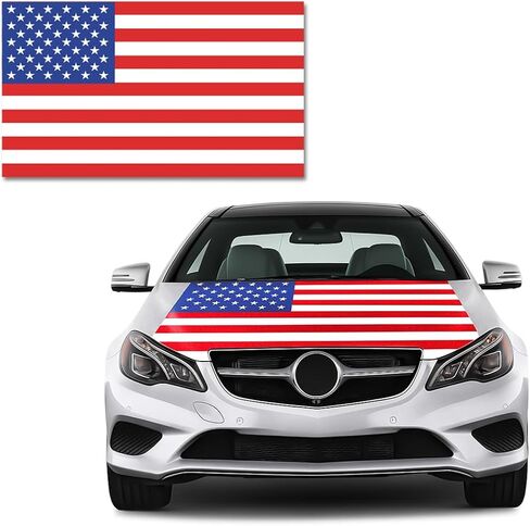America Flag Car Hood Cover, 63"x47" Elastic Fabrics Vehicle Country Flag Bonnet Banner, Weatherproof Automotive Exterior Decoration Accessories, Universal for SUV Pickup Trucks in Saudi Arabia