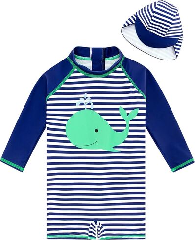 ADUKIDE Baby Boys Swimsuit Size 0-24 Months One Piece Bathing Suit Rash Guard Zipper Sunsuit with Hat UV Protection in Kuwait