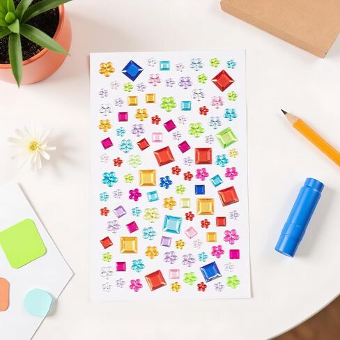 5 Piece Acrylic Rhinestone Gem Stickers for Crafts Self-Adhesive, Multicolored in Saudi Arabia