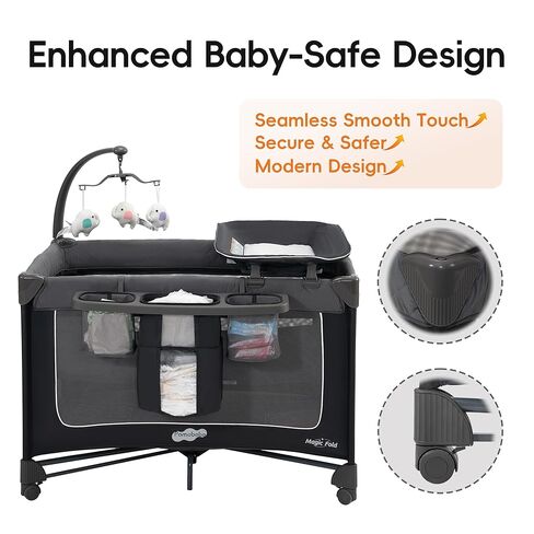 ساحة لعب الأطفال السحرية القابلة للطي من بامو بيب مع سرير قابل للإزالة، خطوة واحدة لإعداد سرير الأطفال المحمول مع طاولة تغيير وبوابة بسحاب، سهلة الحمل in Kuwait