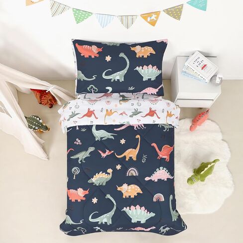 4 Piece Toddler Bedding Set for Girls, Butterfly Toddler Comforter Set, Ultra Soft Toddler Bed Set includes Comforter, Flat Sheet, Fitted Sheet, Pillowcase (Pink Floral & Butterfly Pattern) in Kuwait