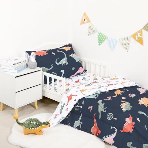 4 Piece Toddler Bedding Set for Girls, Butterfly Toddler Comforter Set, Ultra Soft Toddler Bed Set includes Comforter, Flat Sheet, Fitted Sheet, Pillowcase (Pink Floral & Butterfly Pattern) in Kuwait