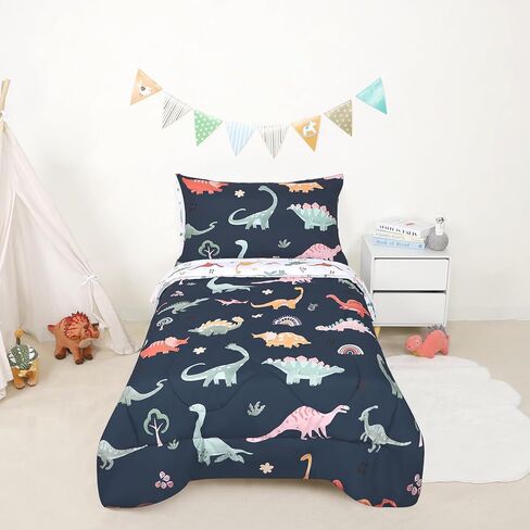 4 Piece Toddler Bedding Set for Girls, Butterfly Toddler Comforter Set, Ultra Soft Toddler Bed Set includes Comforter, Flat Sheet, Fitted Sheet, Pillowcase (Pink Floral & Butterfly Pattern) in Kuwait