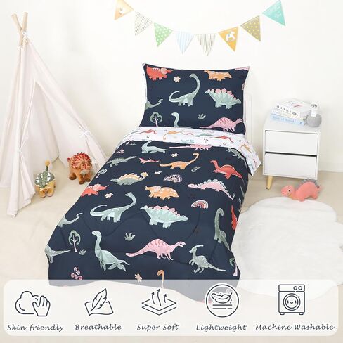 4 Piece Toddler Bedding Set for Girls, Butterfly Toddler Comforter Set, Ultra Soft Toddler Bed Set includes Comforter, Flat Sheet, Fitted Sheet, Pillowcase (Pink Floral & Butterfly Pattern) in Kuwait