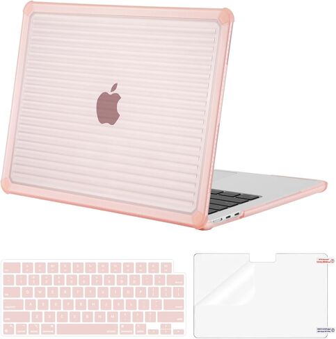 MOSISO Compatible with MacBook Air 13 inch Case 2025-2022 M4 A3240 M3 A3113 M2 A2681, Anti-Cracking Heavy Duty Horizontal Stripe TPU Bumper Hard Case&Keyboard Skin&Screen Film for Mac Air 13.6, Pink in Saudi Arabia