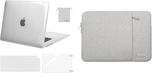 حافظة MOSISO متوافقة مع جهاز MacBook Air 15 بوصة إصدار 2023، شريحة A2941 M2، غطاء بلاستيكي صلب وحقيبة رأسية وغطاء لوحة مفاتيح وواقي شاشة وحقيبة تخزين، شفاف كريستالي ورمادي in Kuwait