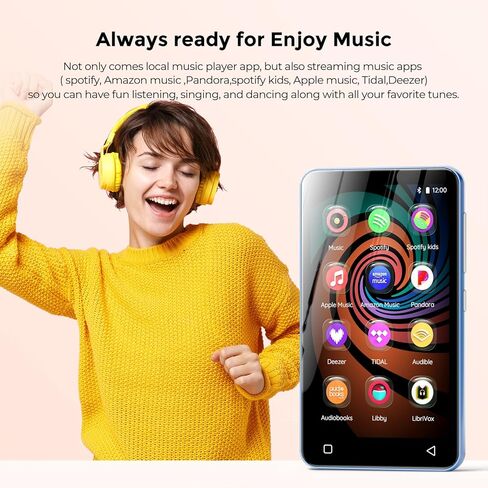 160GB MP3 Player with Bluetooth and WiFi, innioasis Music Player with Spotify,4" Touch Screen Android MP4 MP3 Player for Kids with Libby,Audible,Spotify Kids(Pink) in Kuwait