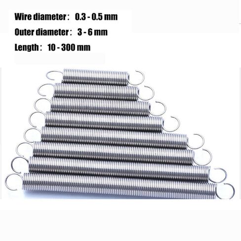 Premium Stainless Steel Extension Springs - Versatile Wire Diameters 0.3mm to 0.5mm, Outer Diameters 3mm to 6mm(0.5x5x110mmx5pcs) in Saudi Arabia