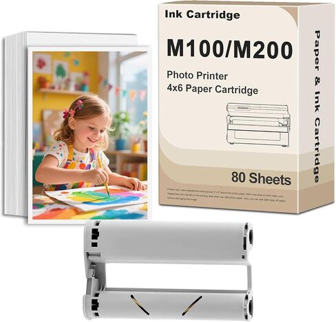 M100/M200 Compatible Ink Cartridges (2-Pack) & 80 Sheets 4x6 Photo Paper Bundle for DHP512/DHP513 Printers in Saudi Arabia