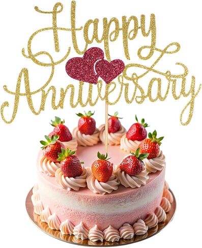 Glittery Happy Anniversary Cake Topper, Gold Glitter Fabulous Anniversary Cake Pick Cheers Anniversarys Cakes Decoration Company Anniversarys Party Decoration for Celebrating Party AnniversaryDecor in Saudi Arabia