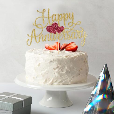 Glittery Happy Anniversary Cake Topper, Gold Glitter Fabulous Anniversary Cake Pick Cheers Anniversarys Cakes Decoration Company Anniversarys Party Decoration for Celebrating Party AnniversaryDecor in Saudi Arabia