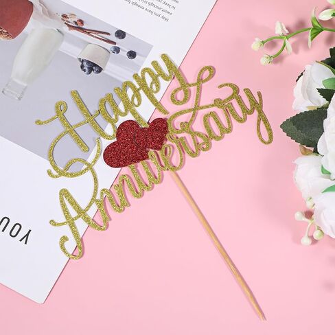 Glittery Happy Anniversary Cake Topper, Gold Glitter Fabulous Anniversary Cake Pick Cheers Anniversarys Cakes Decoration Company Anniversarys Party Decoration for Celebrating Party AnniversaryDecor in Saudi Arabia