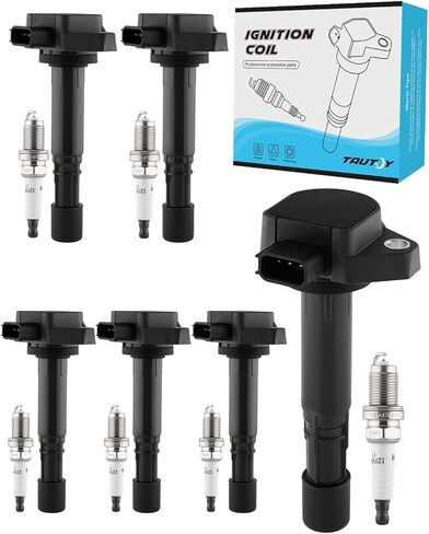 Set Of 6 UF400 Ignition Coil Pack & Iridium Spark Plugs (3.5L 3.7L) 1999-2011 For Acura CL EL MDX RL TL, For Honda Civic Pilot Odyssey Ridgeline, For Saturn Vue, Replace # 5C1013 in Saudi Arabia