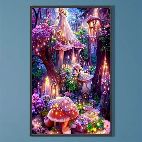 مجموعة الفن الماسي لغابة الفطر السحرية من ديوسيدير، لوحة ماسية دائرية كاملة للبالغين والأطفال، مجموعة حرفية ماسية خيالية ذات مناظر طبيعية خيالية، ديكور فني جداري لغرفة النوم 15.7 × 11.8 بوصة in Kuwait