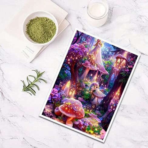 مجموعة الفن الماسي لغابة الفطر السحرية من ديوسيدير، لوحة ماسية دائرية كاملة للبالغين والأطفال، مجموعة حرفية ماسية خيالية ذات مناظر طبيعية خيالية، ديكور فني جداري لغرفة النوم 15.7 × 11.8 بوصة in Kuwait