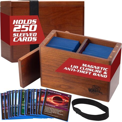 Monster Wooden Double Deck Box w Strong Magnetic Lid & Security Band- Premium Finish Holds 250 Sleeved Cards- Compatible with Pokemon, Yugioh, Commander Magic the Gathering MTG & All Trading TCG Games in Kuwait