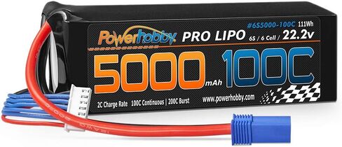 Powerhobby 6s 22.2v 5000mah 100c Lipo Battery w EC5 Plug 6-Cell Soft Case (2 Pack) : Fits : Helicopter Heli Airplane Buggy Truggy Boat in Saudi Arabia