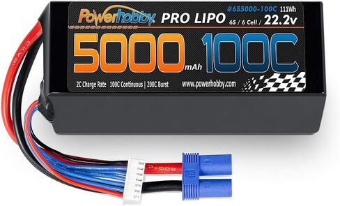 Powerhobby 6s 22.2v 5000mah 100c Lipo Battery w EC5 Plug 6-Cell Soft Case (2 Pack) : Fits : Helicopter Heli Airplane Buggy Truggy Boat in Saudi Arabia