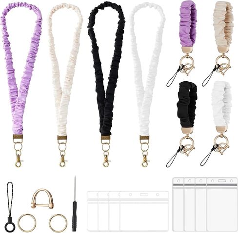 8 Set-Scrunchie Lanyard for Id Badges and Keys, Elastic Ruched Design,Unique Vintage Clasps,Stylish Styles Stretchy Teacher Lanyard for Women,Ideal Gift for Office,Teachers,Nurses in Saudi Arabia