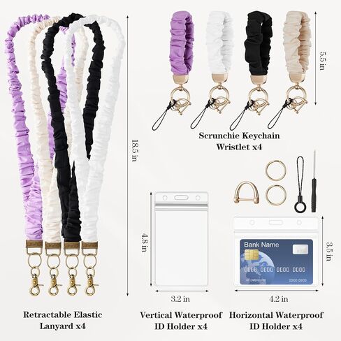 8 Set-Scrunchie Lanyard for Id Badges and Keys, Elastic Ruched Design,Unique Vintage Clasps,Stylish Styles Stretchy Teacher Lanyard for Women,Ideal Gift for Office,Teachers,Nurses in Saudi Arabia