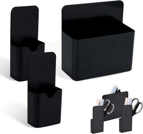 3pcs Magnetic Pen Holders, Including 1 Large Magnetic Dry Erase Marker Holder + 2 Small Magnetic Pencil Marker Holder Organizers with Magnet for Refrigerator Whiteboard Locker (Black) in Saudi Arabia