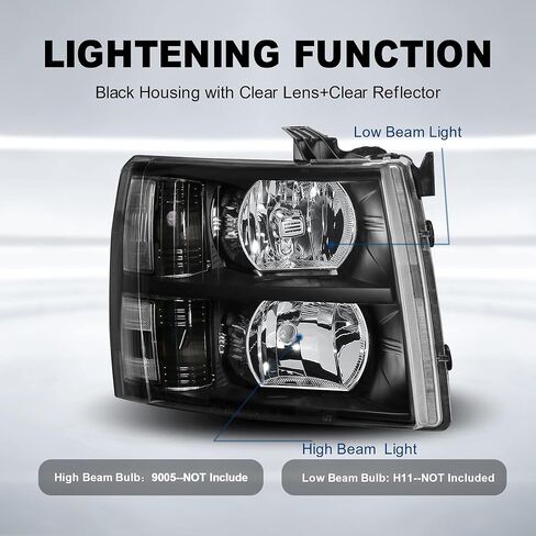 MOSTPLUS Headlight Assembly Compatible with 2007-2013 Chevy Chevrolet Silverado 1500 2500 3500 Front Lamp with Black Housing/Clear Lens/Clear Reflector in Saudi Arabia