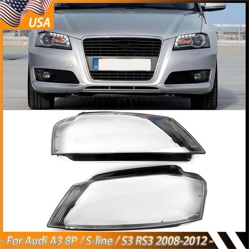 Compatible For Audi A3 8P Left Right Head Light Cover S-line S3 RS3 2008 2009 2010 2011 2012 Automotive Headlamp Lens Shade Car Accessories in Saudi Arabia