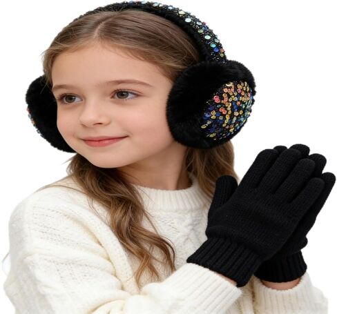 Girls Sequins Earmuffs for Winter Warm Plush Ear Cover Cold Weather Outdoor Toddler Kids Boys Cute Ear Warmer in Kuwait