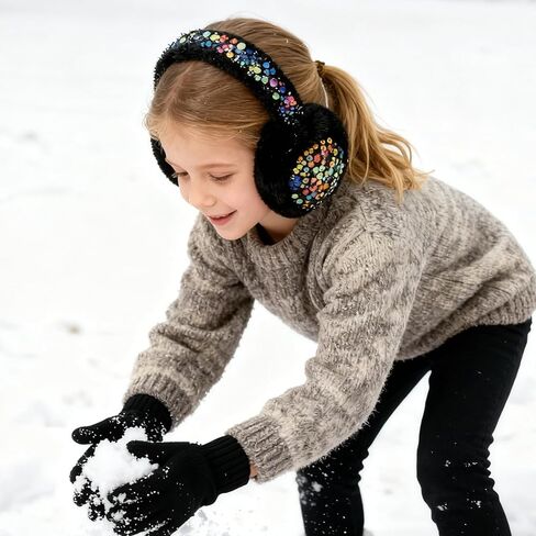 Girls Sequins Earmuffs for Winter Warm Plush Ear Cover Cold Weather Outdoor Toddler Kids Boys Cute Ear Warmer in Kuwait