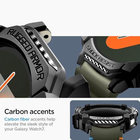 Spigen Rugged Armor مصمم لساعة Samsung Galaxy Watch 7 مقاس 44 ملم، جراب متين من مادة TPU لساعة Galaxy Watch 7 مقاس 44 ملم (2024) - أسود مطفي in Saudi Arabia