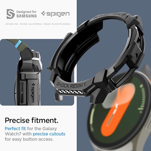 Spigen Rugged Armor مصمم لساعة Samsung Galaxy Watch 7 مقاس 44 ملم، جراب متين من مادة TPU لساعة Galaxy Watch 7 مقاس 44 ملم (2024) - أسود مطفي in Saudi Arabia