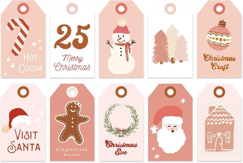 120Pcs Christmas Paper Gift Tags with Hemp Rope Pink Xmas Tree Snowman Santa Hanging Labels for Winter Gift Wrapping DIY Crafts Party Favor Decor, 12 Designs in Saudi Arabia
