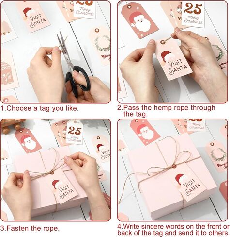 120Pcs Christmas Paper Gift Tags with Hemp Rope Pink Xmas Tree Snowman Santa Hanging Labels for Winter Gift Wrapping DIY Crafts Party Favor Decor, 12 Designs in Saudi Arabia