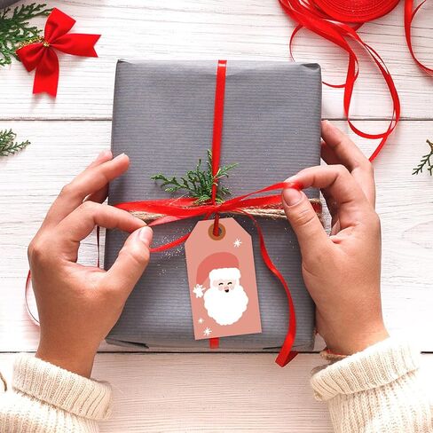 120Pcs Christmas Paper Gift Tags with Hemp Rope Pink Xmas Tree Snowman Santa Hanging Labels for Winter Gift Wrapping DIY Crafts Party Favor Decor, 12 Designs in Saudi Arabia