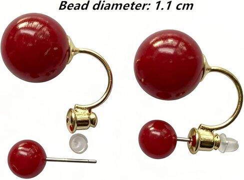 925 Sterling Silver Front Back Real breeding Freshwater Pearls 2 in 1 Adjustable Earrings Earrings Earmuffs Sleeves - Ladies 18K Gold Size Double Pearls-Silver in Saudi Arabia