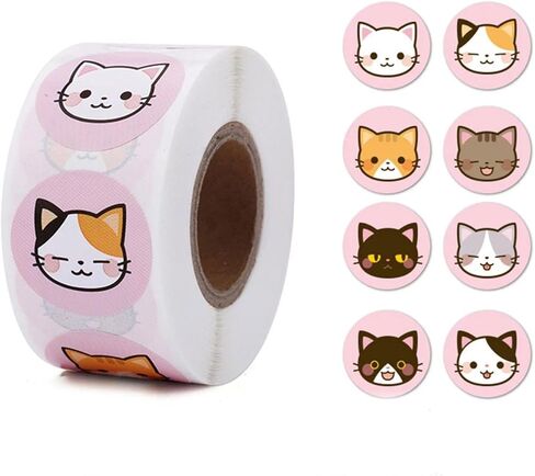 500pcs Stickers Roll Cartoon Stickers for Reward Scrapbooking Cute Cat Sealing Labels 8 Designs Adhesive Decor in Saudi Arabia