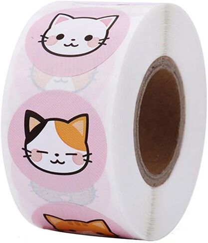 500pcs Stickers Roll Cartoon Stickers for Reward Scrapbooking Cute Cat Sealing Labels 8 Designs Adhesive Decor in Saudi Arabia