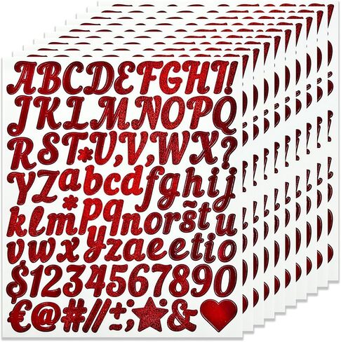 880 Small Glitter Alphabet Number Stickers,10 Sheets Glitter 1 Inch Self-Adhesive Vinyl Letters Sticker Decals for Scrapbooks,Greeting Cards,Holiday Parties,Envelopes - Red in Kuwait