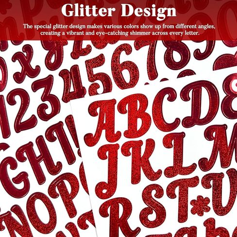 880 Small Glitter Alphabet Number Stickers,10 Sheets Glitter 1 Inch Self-Adhesive Vinyl Letters Sticker Decals for Scrapbooks,Greeting Cards,Holiday Parties,Envelopes - Red in Kuwait