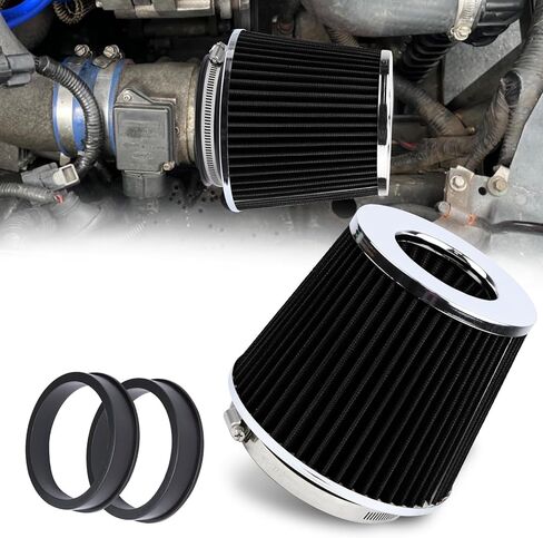 Hovom Universal Clamp-On Air Intake Filter, 76 89 102MM (3/3.5/4in) High Flow Round Tapered Cold Air Intake Filter, High Performance, Washable & Reusable, Engine Filters Replacement (Black) in Saudi Arabia