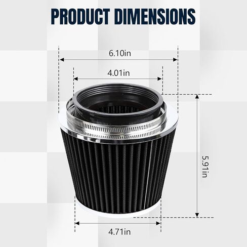 Hovom Universal Clamp-On Air Intake Filter, 76 89 102MM (3/3.5/4in) High Flow Round Tapered Cold Air Intake Filter, High Performance, Washable & Reusable, Engine Filters Replacement (Black) in Saudi Arabia