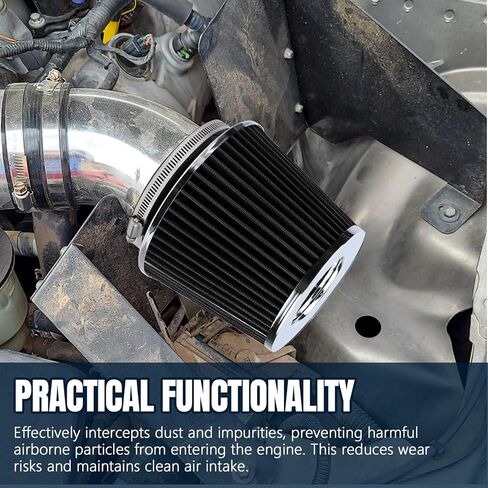 Hovom Universal Clamp-On Air Intake Filter, 76 89 102MM (3/3.5/4in) High Flow Round Tapered Cold Air Intake Filter, High Performance, Washable & Reusable, Engine Filters Replacement (Black) in Saudi Arabia