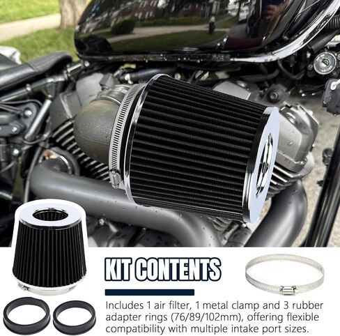 Hovom Universal Clamp-On Air Intake Filter, 76 89 102MM (3/3.5/4in) High Flow Round Tapered Cold Air Intake Filter, High Performance, Washable & Reusable, Engine Filters Replacement (Black) in Saudi Arabia
