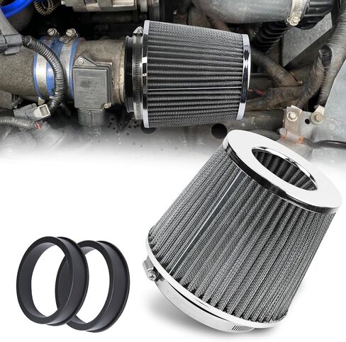 Hovom Universal Clamp-On Air Intake Filter, 76 89 102MM (3/3.5/4in) High Flow Round Tapered Cold Air Intake Filter, High Performance, Washable & Reusable, Engine Filters Replacement (Black) in Saudi Arabia