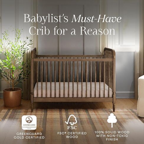 Namesake Liberty 3-in-1 Convertible Spindle Crib, Natural Walnut | GREENGUARD Gold & FSC Certified, Converts to Toddler Bed & Daybed, 4 Adjustable Heights, Toddler Conversion Kit Included in Saudi Arabia
